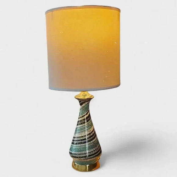 Midnight Relics Other - True Vintage MCM Mid Century Modern Ceramic Table Lamp Teal Gold White Black
